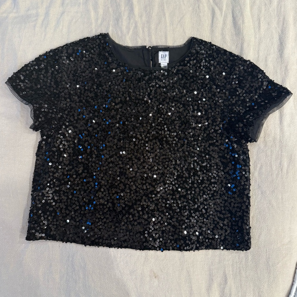 GAP Black Sequin Short Sleeve Blouse